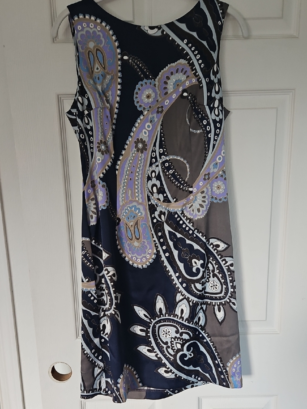 connected apparel Navy, Lavender and Cream Paisley Sleeveless Shift